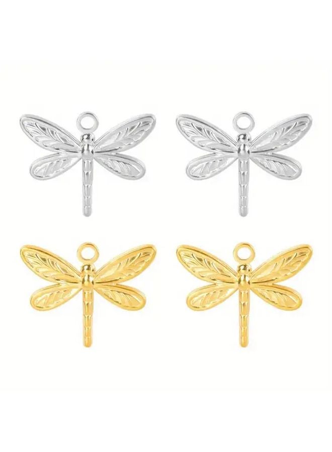 Golden Dragonfly Charms 5pcs Stainless Steel Pendant Necklaces Handmade Minimalist Jewelry - Image 1